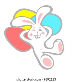 Happy easter bunny and eggs on a white background. Easter illustration.