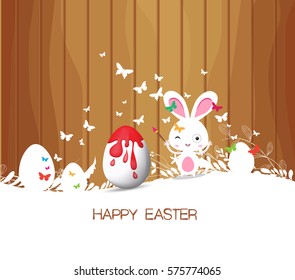 happy easter with bunny eggs painting colorful