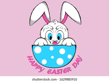 
Happy Easter Bunny and Eggs. With a white rabbit baby in a blue Easter egg and an article that says Easter happiness Suitable for being a discounted label at department stores and on-line brochures 