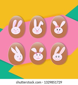 Happy Easter with bunny face on egg,vector illustration paper art style.