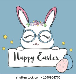 Happy Easter bunny face vector. Hand drawn style cute illustration.