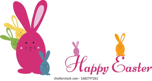 Happy Easter. Easter bunny family vector illustration bright and colorful element for design