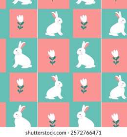 Happy easter bunny and floral pattern design for spring celebrations.