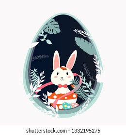 Happy Easter Bunny In The Forest. 
