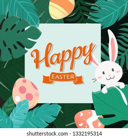 Happy Easter Bunny In The Forest. 