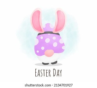 Happy Easter Bunny Gnome Vector Illustration. Easter Card In Water Color Style