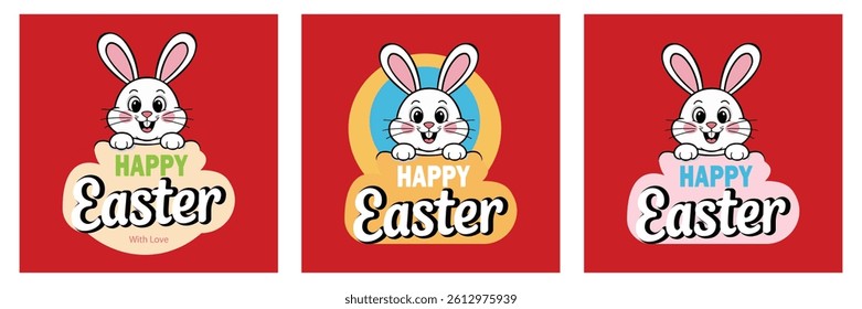 Happy Easter Bunny Graphic Design,Easter Bunny Greeting Card Illustration,Cute Rabbit Happy Easter Art,Adorable Easter Bunny Vector Template.