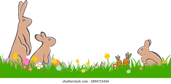 Happy Easter bunny grass silhouette vector