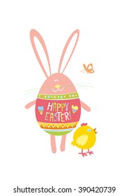 Happy Easter! Easter Bunny. Greeting card. Vector illustration.