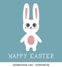 Happy Easter Bunny hand drawn illustration with lettering. Cute cartoon rabbit poster.
