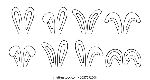 Happy Easter bunny or hare ears in outline. Vector isolated rabbit headband templates.