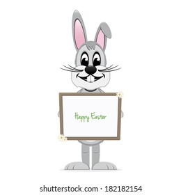 happy easter bunny hold sign board isolated