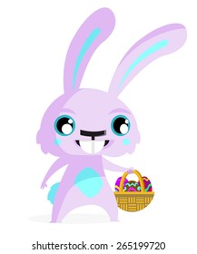a happy easter bunny holding a basket full of easter eggs