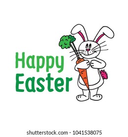 Happy Easter, Easter bunny holding big carrot illustration