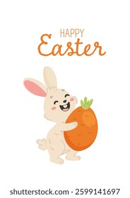  Happy Easter Bunny Holding Big Carrot card