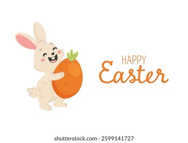  Happy Easter Bunny Holding Big Carrot card poster