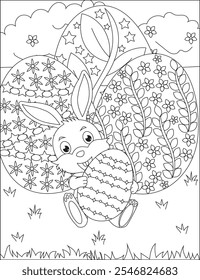 Happy easter bunny holding egg decor eggs coloring page vector