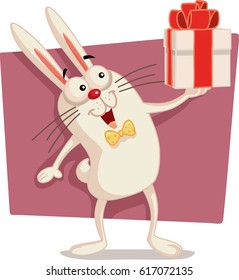 Happy Easter Bunny Holding Gift Box Vector Cartoon - Drawing of a cute rabbit celebrating the holidays
