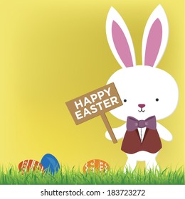 Happy Easter Bunny Holding Sign Vector | Easter Eggs | Custom Message