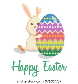 Happy Easter Bunny Hug an Egg With Colorful on White Background