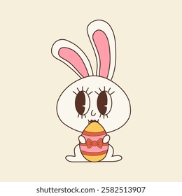 Happy Easter Bunny Hugging Egg. Cute Holiday Character