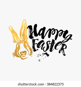 Happy Easter bunny inspirational quote handwritten with black ink and brush, custom lettering for posters, t-shirts and cards. Vector calligraphy