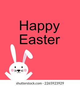 "Happy Easter" Bunny isolated on Red Kids Vector Illustration