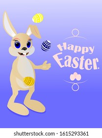 happy easter bunny juggling with eggs as a holiday greeting card vector illustration