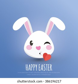Happy Easter. Easter Bunny / Kissing Rabbit Head - Greeting Card and Poster Template with White Background and Emotional Expression. Vector Element Graphic Illustration Design.