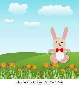 Happy Easter Bunny in a Landscape Background