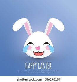 Happy Easter. Easter Bunny / Laughing Rabbit Head - Greeting Card and Poster Template with White Background and Emotional Expression. Vector Element Graphic Illustration Design.