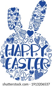 Happy Easter bunny logo design with heart doodles 