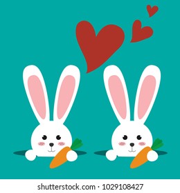 Happy Easter bunny in love with heart symbol isolated icon vector on green background