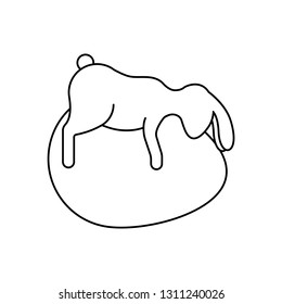 Happy easter bunny lying down hugging the egg in line style icon