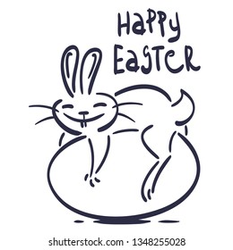 Happy easter bunny on the big easter egg.