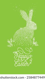 Happy Easter. Bunny on green background. hand drawn. Not AI, Vector illustration.
