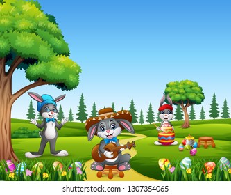 Happy easter bunny on the nature background