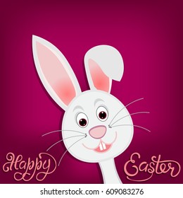 Happy easter. Easter bunny on purple background. Vector illustration