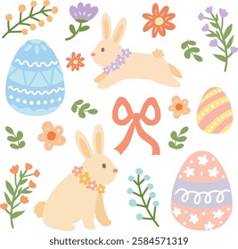 Happy Easter with bunny and ornaments