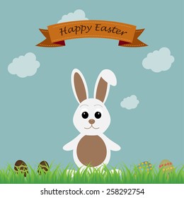 happy easter bunny over sky background 