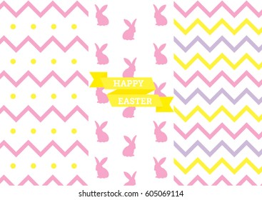 Happy Easter Bunny Pattern Set. Vector Illustration 