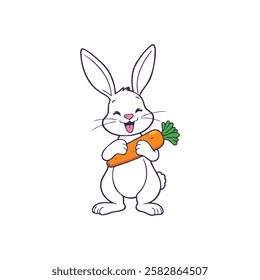 Happy Easter Bunny Rabbit Carrot Cute Vector Illustration