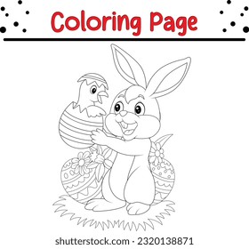 Happy Osterbunny Kaninchen Cartoon Charakter in Schwarz-Weiß-Umriss. Osterfarbenbuchseite für Kinder