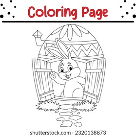 Personaje de caricatura de conejo de Feliz Pascua con contorno blanco y negro. Página del libro de Semana Santa para niños