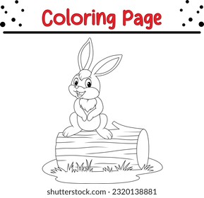 Happy Easter bunny rabbit cartoon character in black and white outline. Easter coloring book page for kids