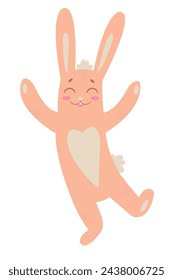 Happy Easter bunny rabbit cartoon character isolated on white background. Trendy Easter design. Flat vector illustration for poster, icon, card, logo, label. sstkEaster