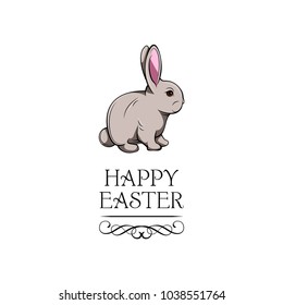 Happy Easter Bunny. Rabbit character Vector illustration for Easter greeting card, invitation with white cute rabbit on white background.