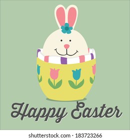 Happy Easter Bunny Rabbit in Egg Vector
