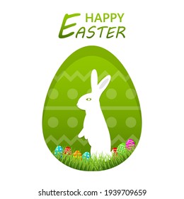 Happy Easter Bunny Rabbit in grass with eggs illustration