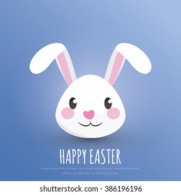 Happy Easter. Easter Bunny / Rabbit Head - Greeting Card and Poster Template with White Background and Emotional Expression. Vector Element Graphic Illustration Design.